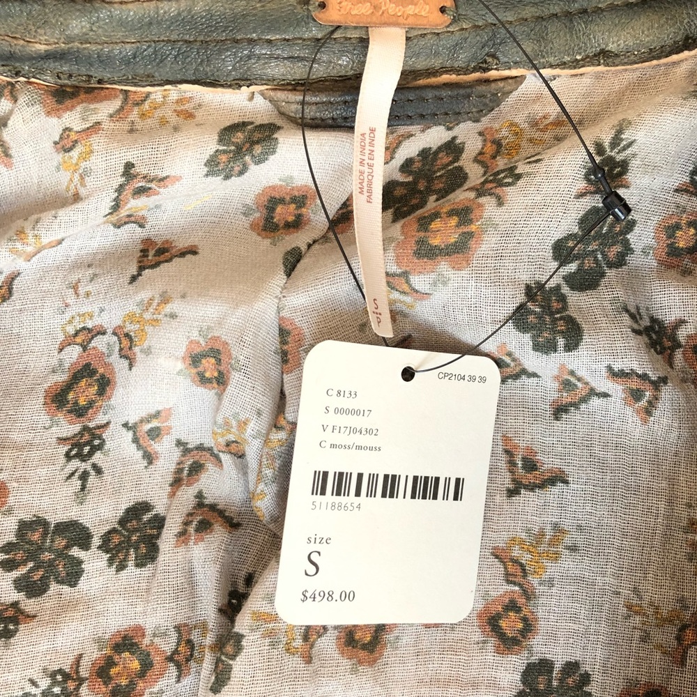 NWT💕Free People Avis Leather Jacket, Khaki /Small - Picture 6 of 7